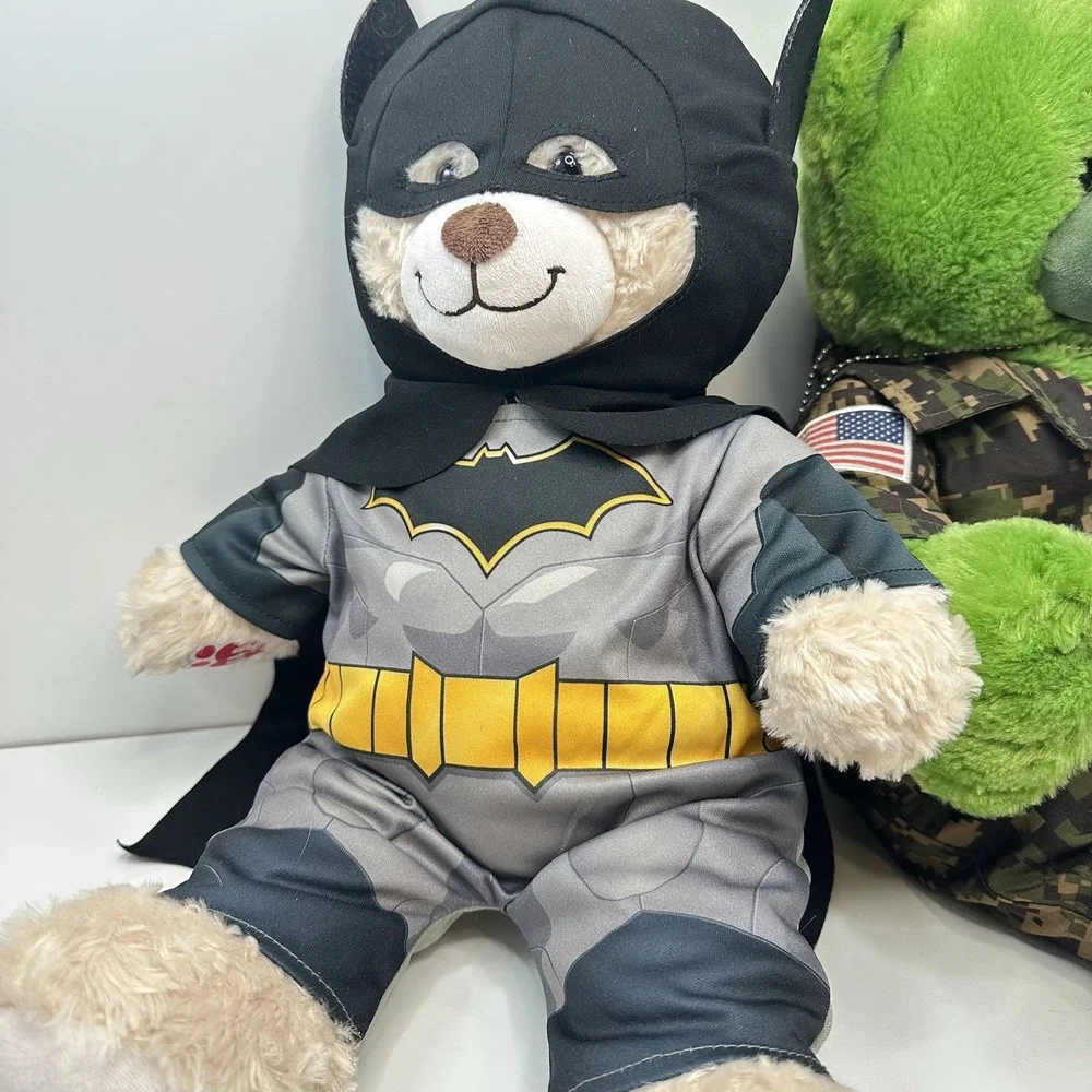 Build A Bear Super Hero Lot of 2 Bears Hulk in Fatigues and Batman with Mask